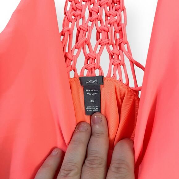 Aerie One Piece Crochet Back Swimsuit Womens Size M Coral Pink Braided Straps - Picture 4 of 9